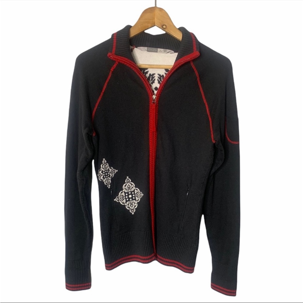 Athleta Black Scroll Print Cozy Zip Up Cardigan